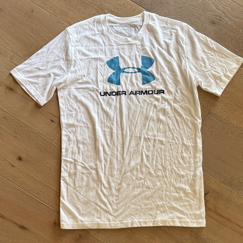Under Armour White Tee with Teal Logo